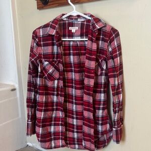 Red, White, Blue Plaid Flannel Shirt